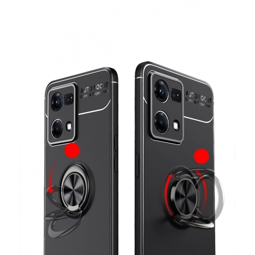 Oppo Reno 7 Kılıf Renkli Silikon Yüzüklü Standlı Auto Focus Ravel Kapak - Mavi - Siyah