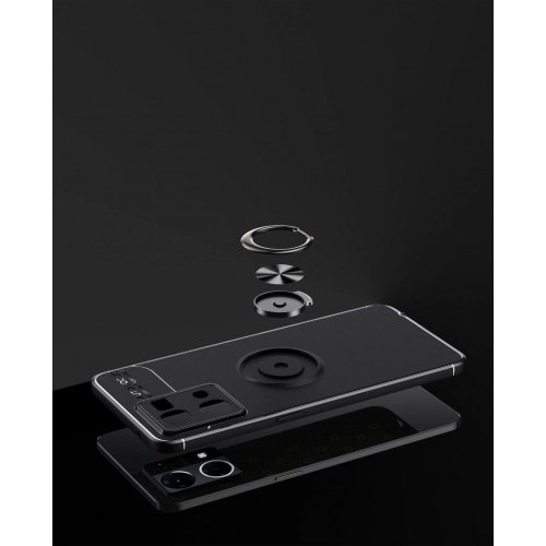 Oppo Reno 7 Kılıf Renkli Silikon Yüzüklü Standlı Auto Focus Ravel Kapak - Mavi - Siyah