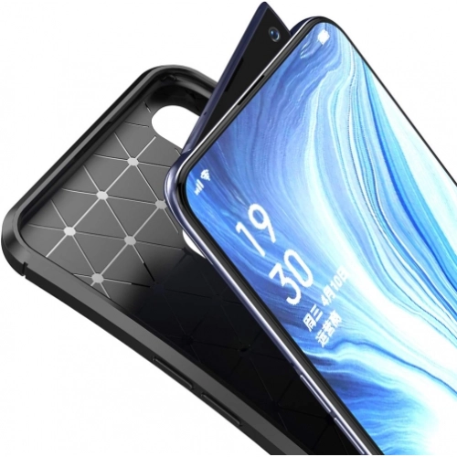 Oppo Reno Kılıf Silikon Parmak İzi Bırakmayan Karbon Soft Negro Kapak - Lacivert