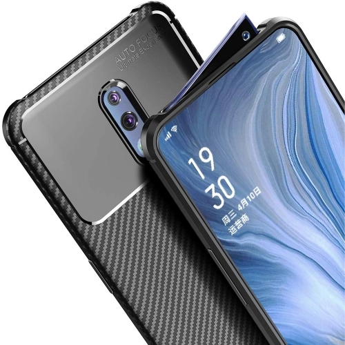 Oppo Reno Kılıf Silikon Parmak İzi Bırakmayan Karbon Soft Negro Kapak - Lacivert