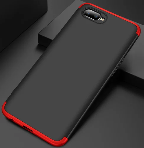 Oppo RX17 Neo Kılıf 3 Parçalı 360 Tam Korumalı Rubber AYS Kapak  - Kırmızı - Siyah