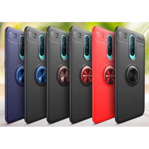 Oppo RX17 Pro Kılıf Renkli Silikon Yüzüklü Standlı Auto Focus Ravel Kapak - Siyah