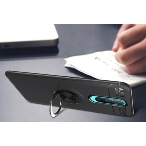 Oppo RX17 Pro Kılıf Renkli Silikon Yüzüklü Standlı Auto Focus Ravel Kapak - Mavi