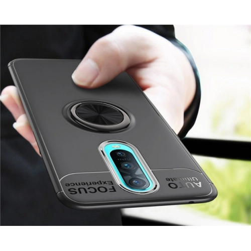 Oppo RX17 Pro Kılıf Renkli Silikon Yüzüklü Standlı Auto Focus Ravel Kapak - Mavi