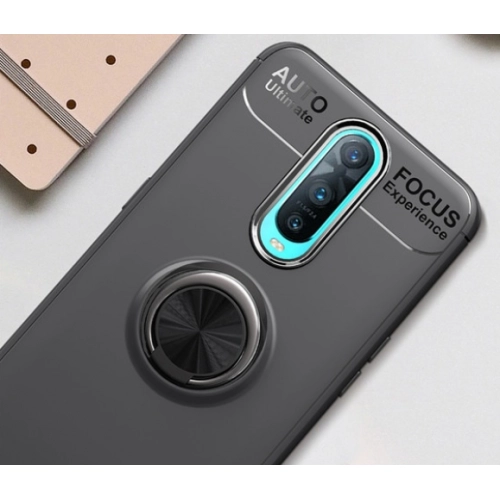 Oppo RX17 Pro Kılıf Renkli Silikon Yüzüklü Standlı Auto Focus Ravel Kapak - Siyah