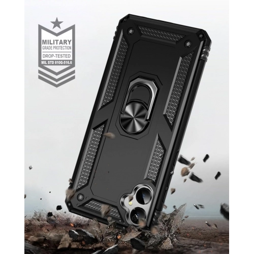 Samsung Galaxy A05 Kılıf Silikon Zırhlı Standlı Yüzüklü Mıknatıslı Tank Kapak - Mavi