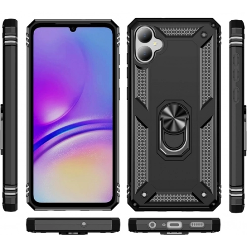 Samsung Galaxy A05 Kılıf Silikon Zırhlı Standlı Yüzüklü Mıknatıslı Tank Kapak - Kırmızı