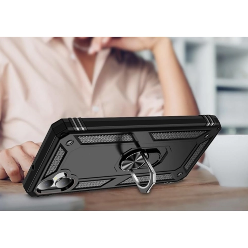 Samsung Galaxy A05 Kılıf Silikon Zırhlı Standlı Yüzüklü Mıknatıslı Tank Kapak - Mavi