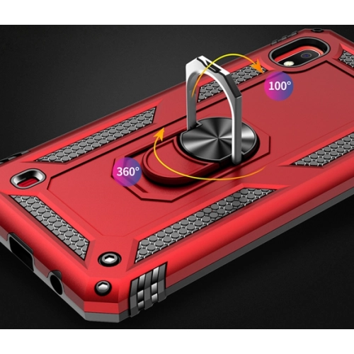 Samsung Galaxy A10 Kılıf Silikon Zırhlı Standlı Yüzüklü Mıknatıslı Tank Kapak - Kırmızı