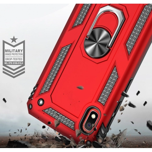 Samsung Galaxy A10 Kılıf Silikon Zırhlı Standlı Yüzüklü Mıknatıslı Tank Kapak - Gri