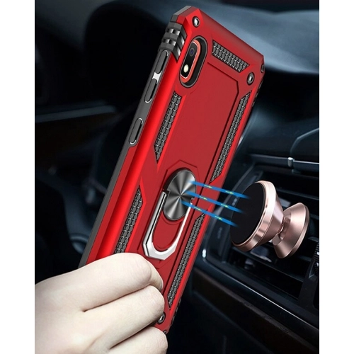Samsung Galaxy A10 Kılıf Silikon Zırhlı Standlı Yüzüklü Mıknatıslı Tank Kapak - Kırmızı