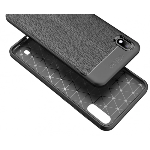 Samsung Galaxy A10 Kılıf Deri Görünümlü Lüks Parmak İzi Bırakmaz Niss Silikon Kapak - Siyah
