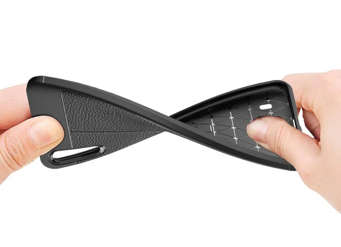 Samsung Galaxy A10 Kılıf Deri Görünümlü Parmak İzi Bırakmaz Niss Silikon - Siyah