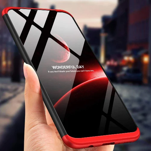 Samsung Galaxy A10s Kılıf 3 Parçalı 360 Tam Korumalı Rubber AYS Kapak  - Kırmızı - Siyah