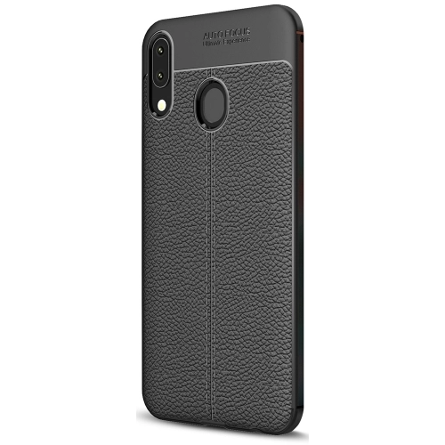 Samsung Galaxy A10s Kılıf Deri Görünümlü Lüks Parmak İzi Bırakmaz Niss Silikon Kapak - Siyah