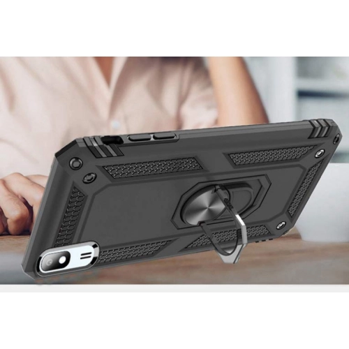 Samsung Galaxy A2 Core Kılıf Silikon Zırhlı Standlı Yüzüklü Mıknatıslı Tank Kapak - Siyah
