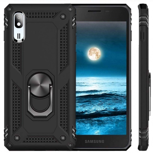 Samsung Galaxy A2 Core Kılıf Silikon Zırhlı Standlı Yüzüklü Mıknatıslı Tank Kapak - Lacivert