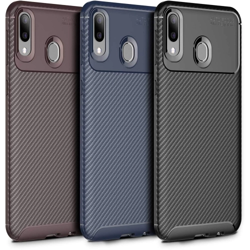 Samsung Galaxy A20 Kılıf Silikon Parmak İzi Bırakmayan Karbon Soft Negro Kapak - Lacivert