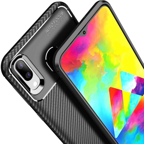 Samsung Galaxy A20 Kılıf Silikon Parmak İzi Bırakmayan Karbon Soft Negro Kapak - Siyah