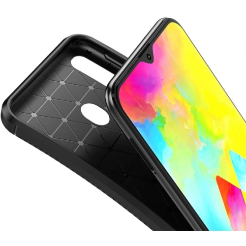 Samsung Galaxy A20 Kılıf Silikon Parmak İzi Bırakmayan Karbon Soft Negro Kapak - Siyah