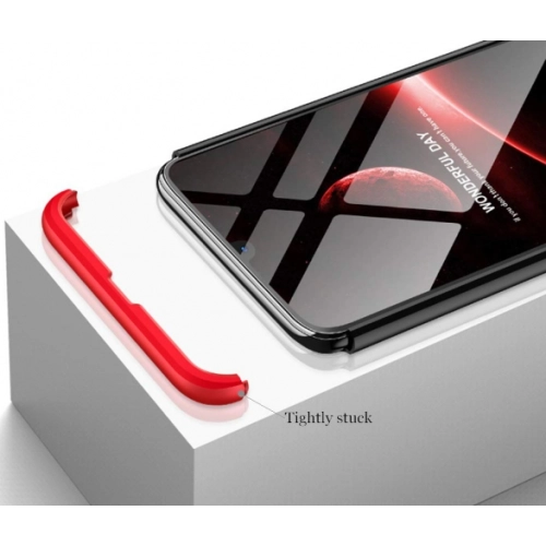 Samsung Galaxy A20s Kılıf 3 Parçalı 360 Tam Korumalı Rubber AYS Kapak - Kırmızı - Siyah