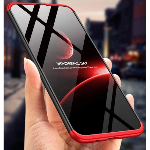 Samsung Galaxy A20s Kılıf 3 Parçalı 360 Tam Korumalı Rubber AYS Kapak - Kırmızı - Siyah