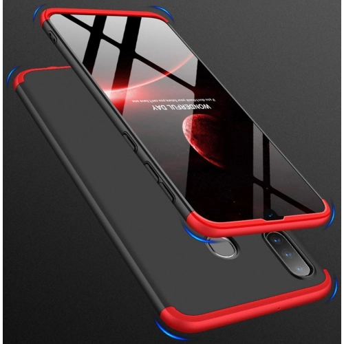 Samsung Galaxy A20s Kılıf 3 Parçalı 360 Tam Korumalı Rubber AYS Kapak - Kırmızı - Siyah