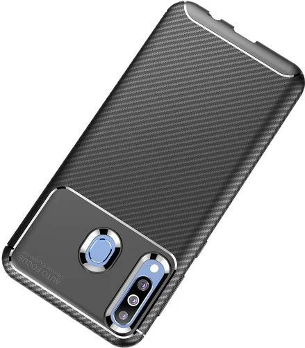 Samsung Galaxy A20s Kılıf Karbon Serisi Mat Fiber Silikon Negro Kapak - Lacivert