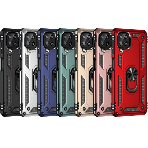 Samsung Galaxy A22 Kılıf Silikon Zırhlı Standlı Yüzüklü Mıknatıslı Tank Kapak - Siyah