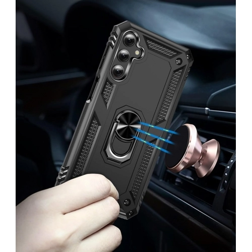 Samsung Galaxy A25 Kılıf Silikon Zırhlı Standlı Yüzüklü Mıknatıslı Tank Kapak - Mavi