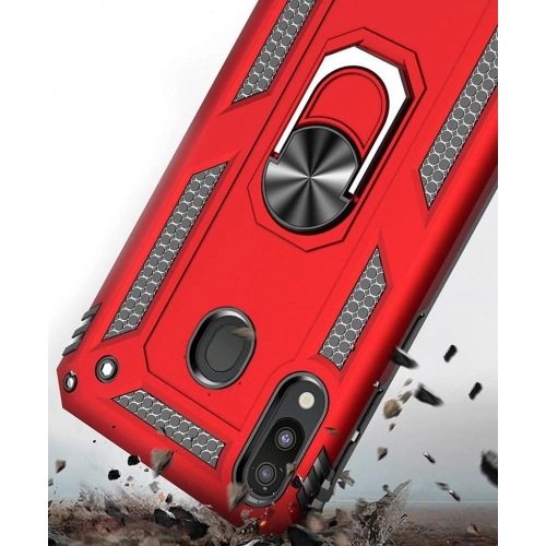 Samsung Galaxy A30 Kılıf Silikon Zırhlı Standlı Yüzüklü Mıknatıslı Tank Kapak - Gri