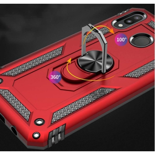 Samsung Galaxy A30 Kılıf Silikon Zırhlı Standlı Yüzüklü Mıknatıslı Tank Kapak - Gri