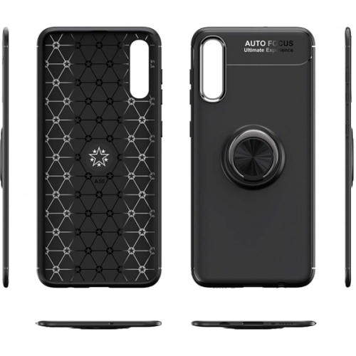 Samsung Galaxy A30s Kılıf Renkli Silikon Yüzüklü Standlı Auto Focus Ravel Kapak - Mavi