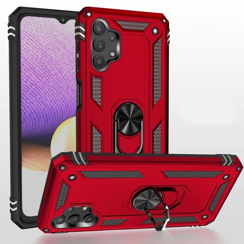 Samsung Galaxy A32 4G Kılıf Silikon Zırhlı Standlı Yüzüklü Mıknatıslı Tank Kapak - Gümüş