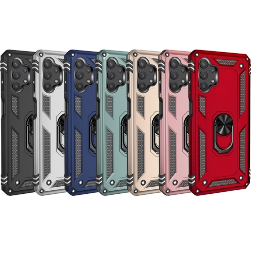 Samsung Galaxy A32 4G Kılıf Silikon Zırhlı Standlı Yüzüklü Mıknatıslı Tank Kapak - Gümüş