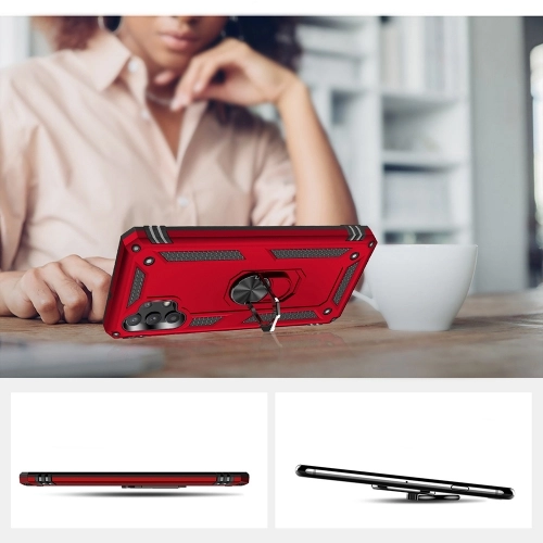 Samsung Galaxy A32 4G Kılıf Silikon Zırhlı Standlı Yüzüklü Mıknatıslı Tank Kapak - Gümüş