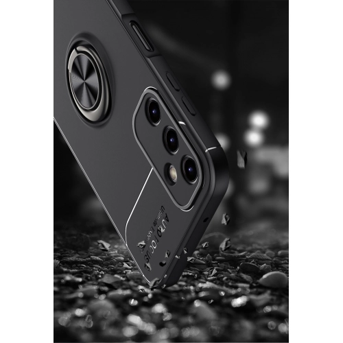 Samsung Galaxy A34 Kılıf Renkli Silikon Yüzüklü Standlı Auto Focus Ravel Kapak - Siyah