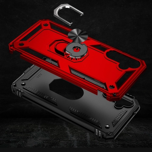 Samsung Galaxy A34 Kılıf Silikon Zırhlı Standlı Yüzüklü Mıknatıslı Tank Kapak - Kırmızı