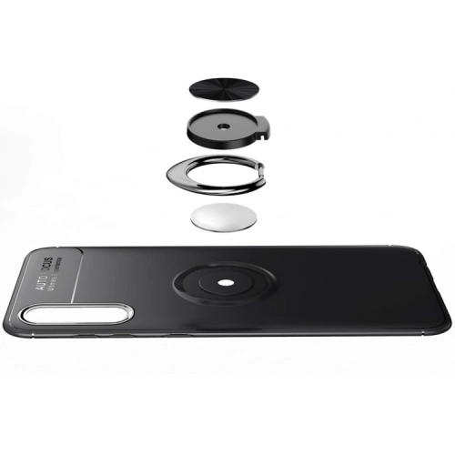 Samsung Galaxy A50 Kılıf Renkli Silikon Yüzüklü Standlı Auto Focus Ravel Kapak - Kırmızı - Siyah