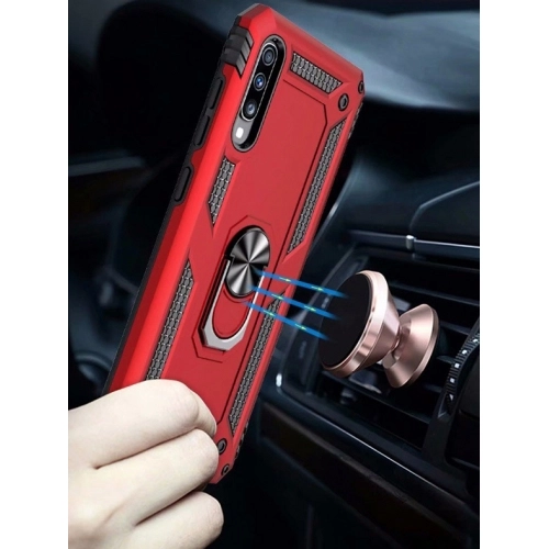 Samsung Galaxy A50 Kılıf Silikon Zırhlı Standlı Yüzüklü Mıknatıslı Tank Kapak - Gri