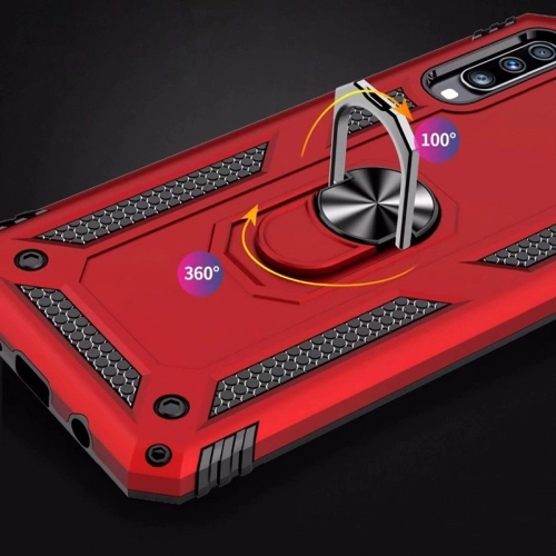 Samsung Galaxy A50 Kılıf Silikon Zırhlı Standlı Yüzüklü Mıknatıslı Tank Kapak - Gri