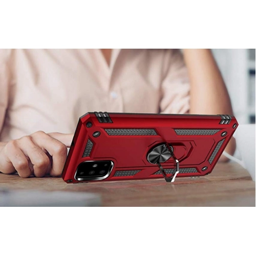 Samsung Galaxy A51 Kılıf Silikon Zırhlı Standlı Yüzüklü Mıknatıslı Tank Kapak - Siyah