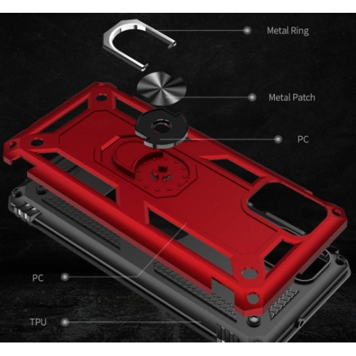 Samsung Galaxy A51 Kılıf Silikon Zırhlı Standlı Yüzüklü Mıknatıslı Tank Kapak - Siyah