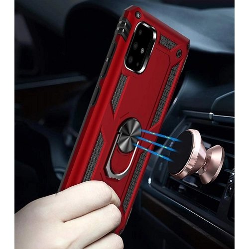 Samsung Galaxy A51 Kılıf Silikon Zırhlı Standlı Yüzüklü Mıknatıslı Tank Kapak - Siyah