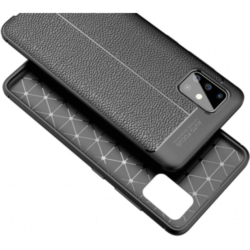 Samsung Galaxy A51 Kılıf Deri Görünümlü Lüks Parmak İzi Bırakmaz Niss Silikon Kapak - Lacivert