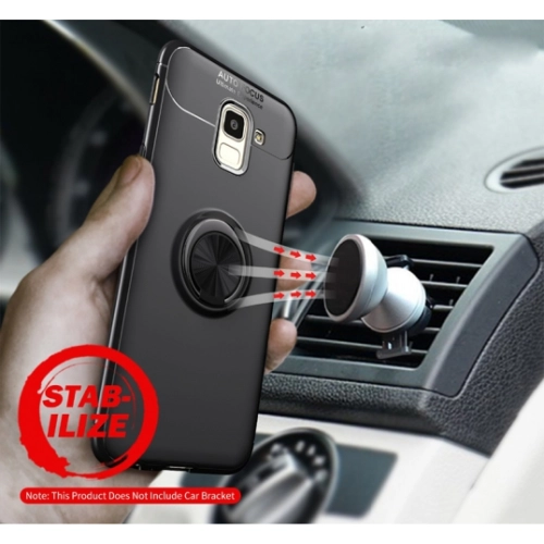 Samsung Galaxy A6 2018 Kılıf Renkli Silikon Yüzüklü Standlı Auto Focus Ravel Kapak - Mavi - Siyah