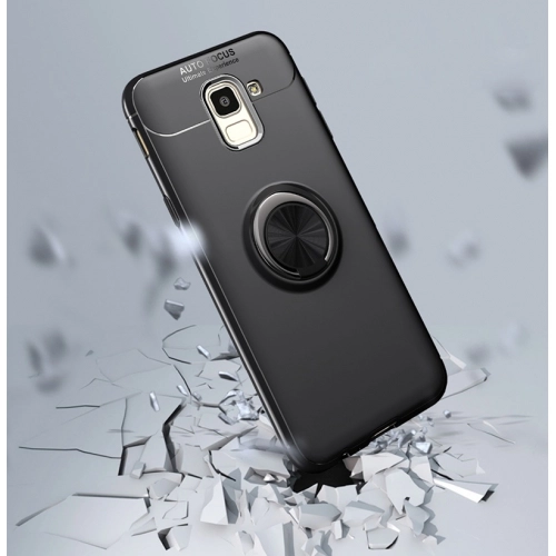 Samsung Galaxy A6 2018 Kılıf Renkli Silikon Yüzüklü Standlı Auto Focus Ravel Kapak - Siyah