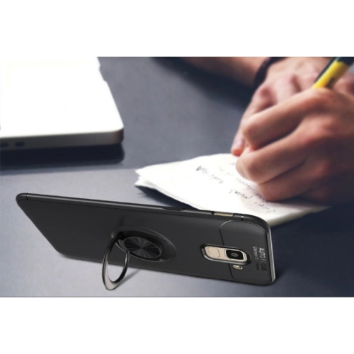 Samsung Galaxy A6 2018 Kılıf Renkli Silikon Yüzüklü Standlı Auto Focus Ravel Kapak - Rose Gold