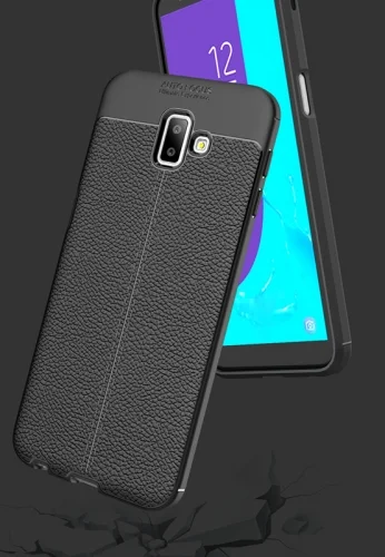Samsung Galaxy A6 2018 Kılıf Deri Görünümlü Parmak İzi Bırakmaz Niss Silikon - Siyah