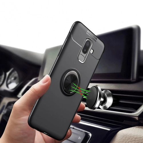 Samsung Galaxy A6 Plus 2018 Kılıf Renkli Silikon Yüzüklü Standlı Auto Focus Ravel Kapak - Siyah